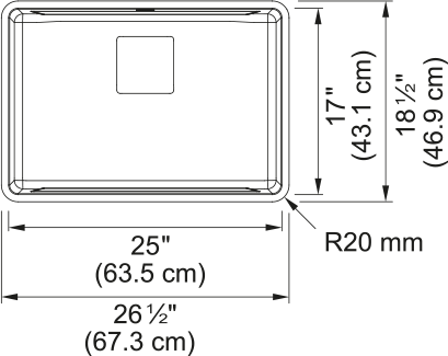 Franke Pescara 26.5" undermount stainless steel kitchen sink PTX110-25-CA dimension drawing