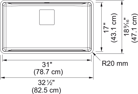 Franke Pescara 32.5" undermount stainless steel kitchen sink PTX110-31-CA dimension drawing