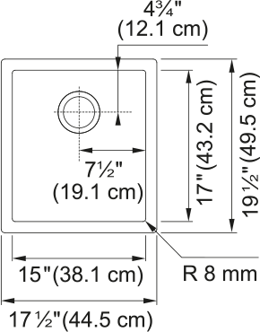 Franke Professional 2.0 17.5" undermount stainless steel kitchen sink PS2X110-15-CA dimension drawing