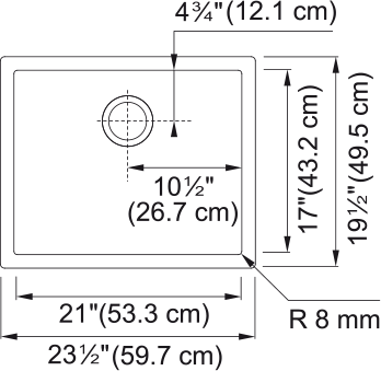 Franke Professional 2.0 23.5" undermount stainless steel kitchen sink PS2X110-21-CA dimension drawing