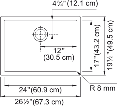 Franke Professional 2.0 26.5" undermount stainless steel kitchen sink PS2X110-24-12-CA dimension drawing