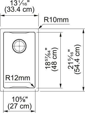 Franke Culinary Work Center 13" undermount stainless steel kitchen sink CUX11010-W dimension drawing