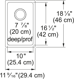Kindred Brookmore 11.6" undermount stainless steel kitchen sink BSU1812-8 dimension drawing