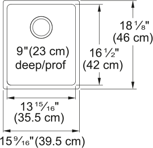 Kindred Brookmore 15.6" undermount stainless steel kitchen sink BSU1816-9 dimension drawing