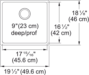 Kindred Brookmore 19.6" undermount stainless steel kitchen sink BSU1820-9 dimension drawing