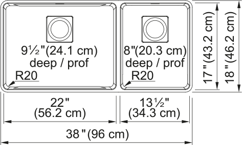 Franke Pescara 38" undermount stainless steel kitchen sink PTX160-37-CA dimension drawing