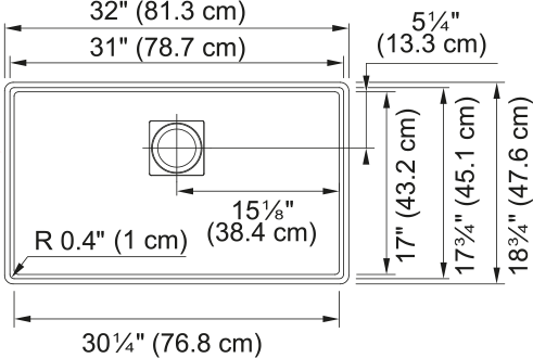 Franke Peak 32" undermount fragranite kitchen sink PKG110-31 dimension drawing