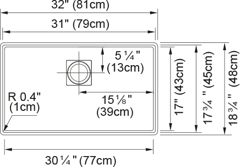 Franke Peak 32" undermount fragranite kitchen sink PKG110-31 dimension drawing