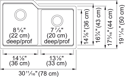Kindred Urban 31" undermount fragranite kitchen sink MGC2031U-9 dimension drawing