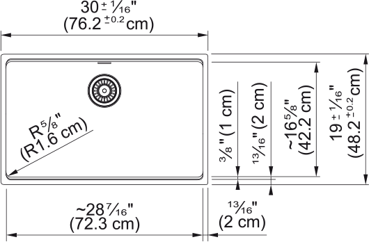 Franke Maris 30" undermount fragranite kitchen sink MAG11028 dimension drawing