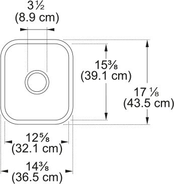 Franke Cisterna 14.38" undermount fireclay kitchen sink CCK110-13WH dimension drawing