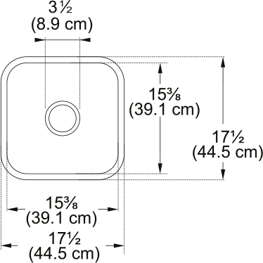 Franke Cisterna 17.5" undermount fireclay kitchen sink CCK110-15WH dimension drawing