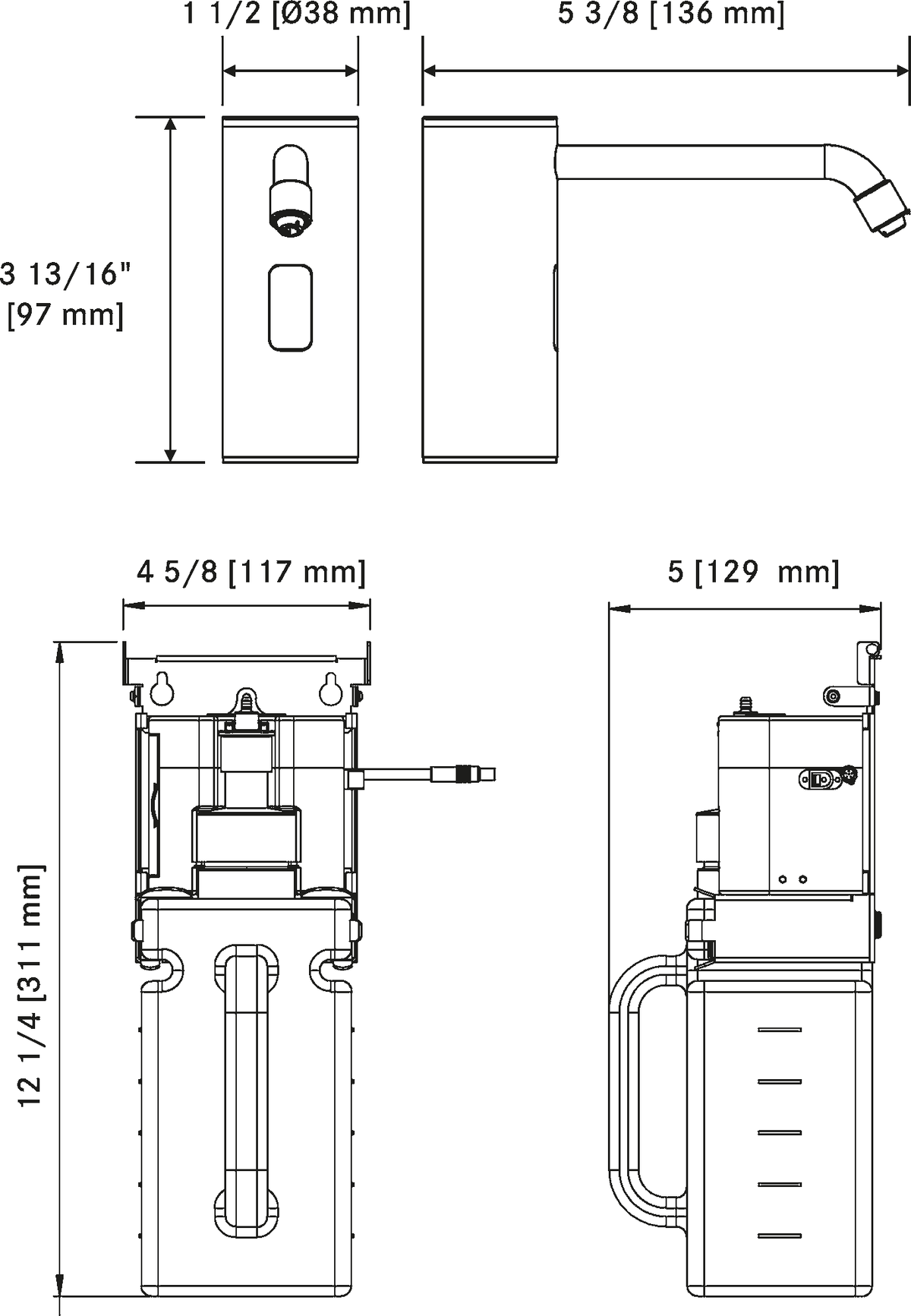 Franke Commercial aqua-foam soap dispenser SD01-002SF dimension drawing