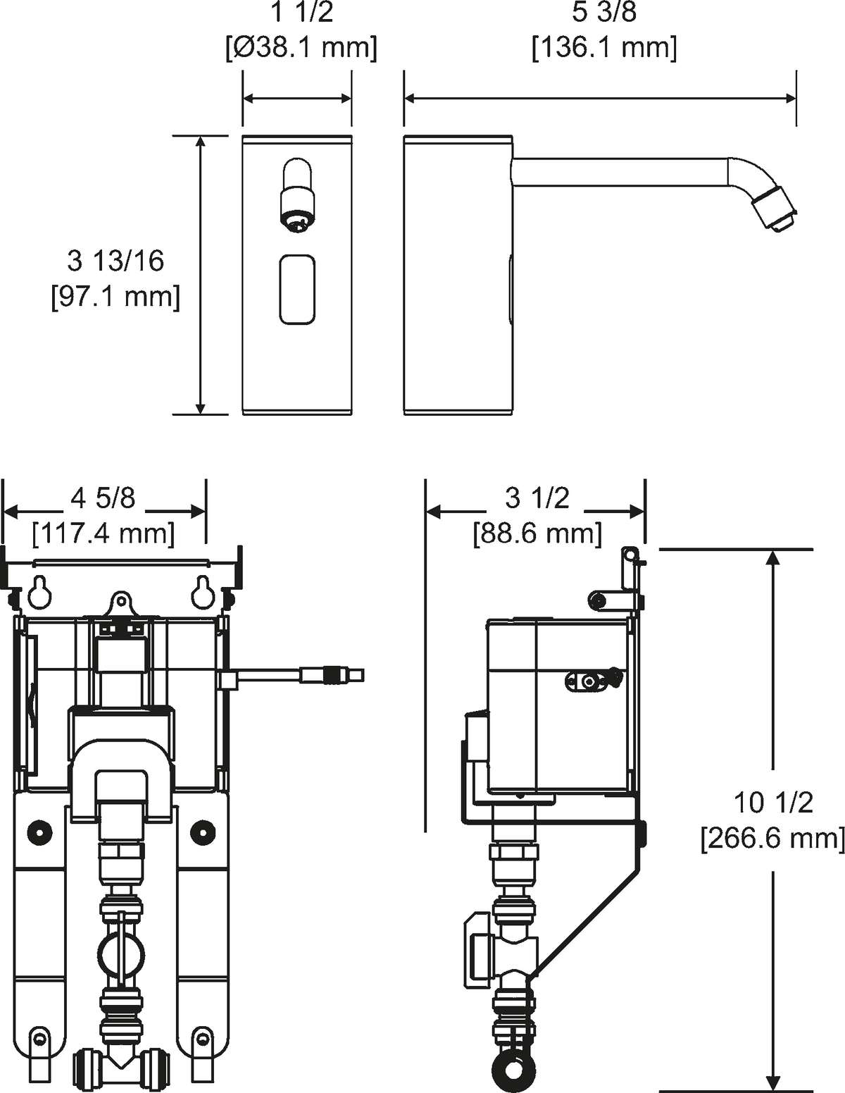 Franke Commercial multi-feed soap dispenser SD01-002CF-MF dimension drawing