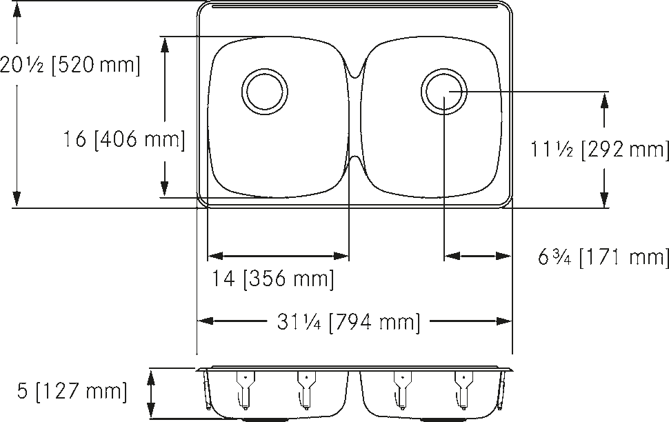 Franke Commercial stainless steel sink ALBD6405-1 dimension drawing