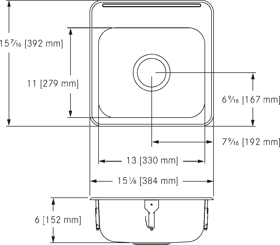 Franke Commercial stainless steel sink ALBS1306P-1 dimension drawing