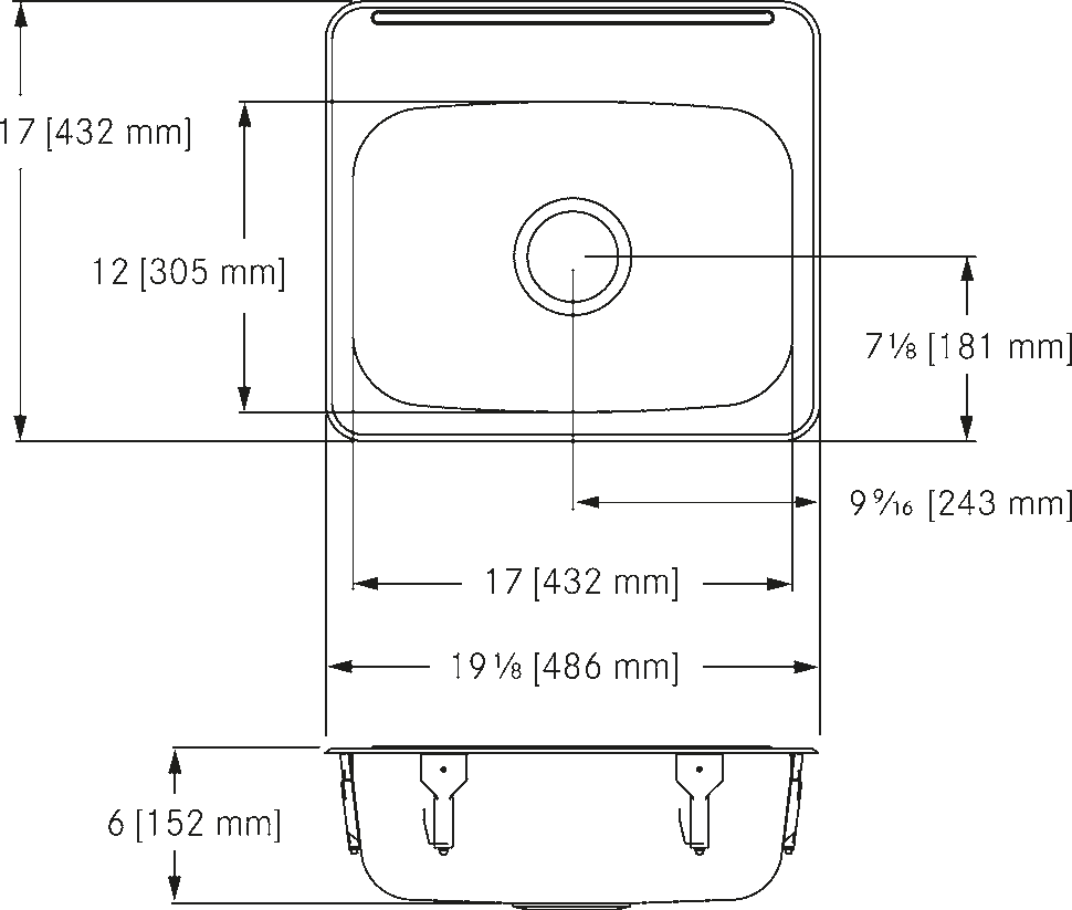 Franke Commercial stainless steel sink ALBS2706P-1 dimension drawing
