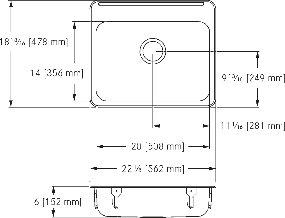 Franke Commercial stainless steel sink ALBS4006P-1 dimension drawing