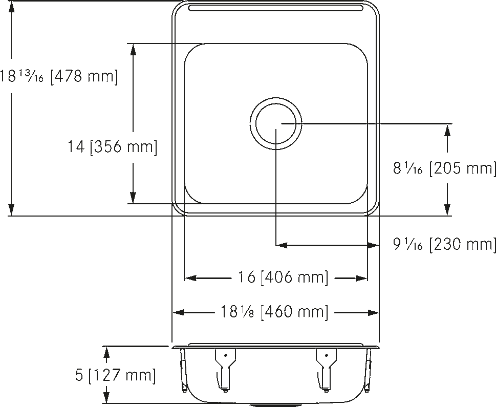 Franke Commercial stainless steel sink ALBS4605P-1 dimension drawing