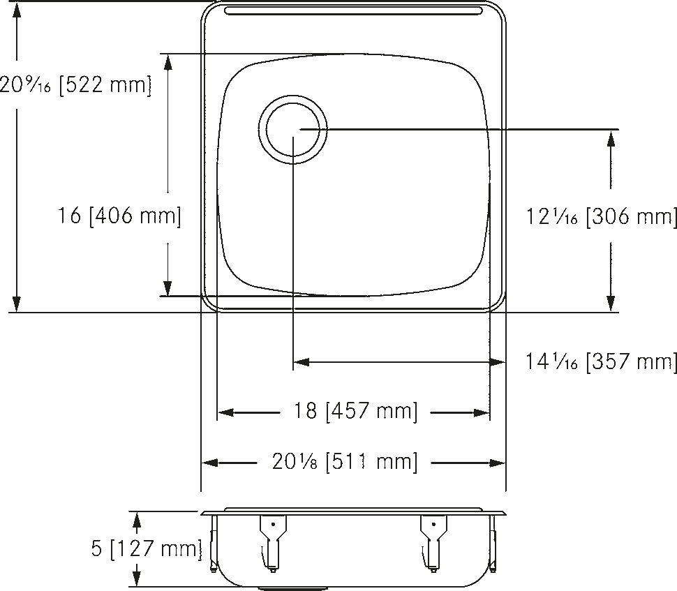 Franke Commercial stainless steel sink ALBS6805-1 dimension drawing