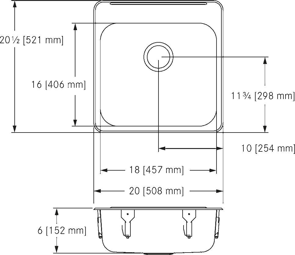 Franke Commercial stainless steel sink ALBS6806P-1 dimension drawing
