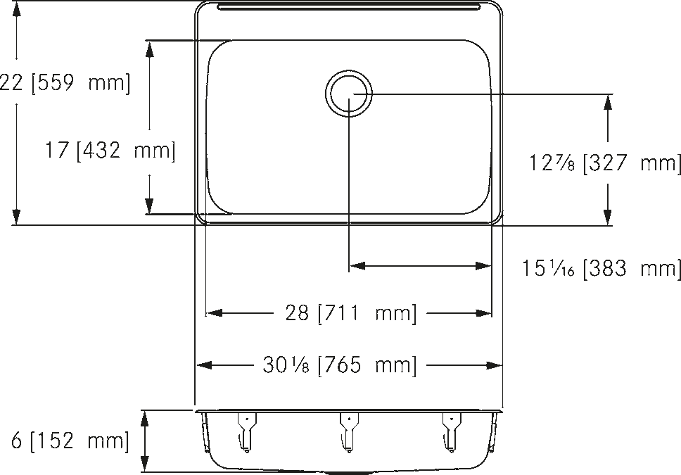 Franke Commercial stainless steel sink ALBS7806P-1 dimension drawing