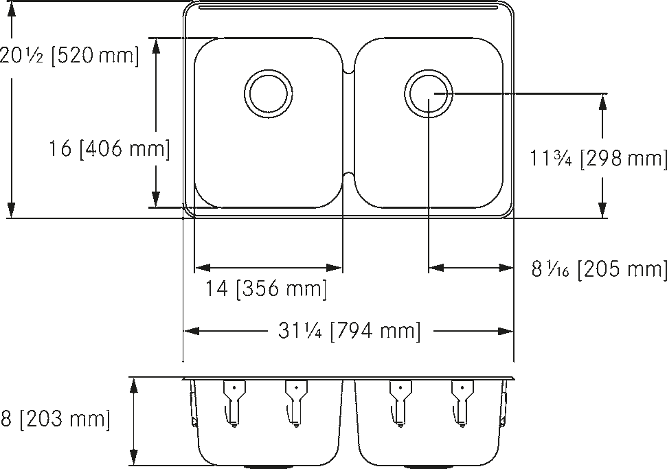 Franke Commercial stainless steel sink LBD6408P-1 dimension drawing