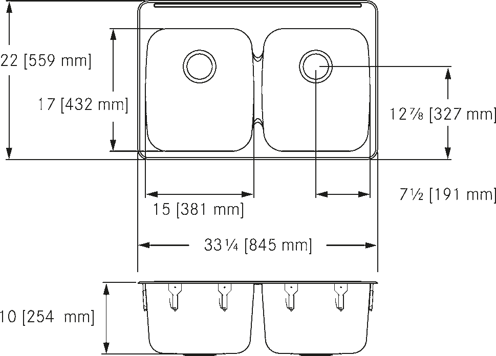 Franke Commercial stainless steel sink LBD7510P-1 dimension drawing