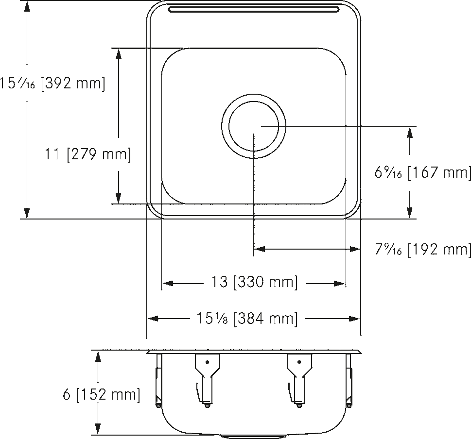 Franke Commercial stainless steel sink LBS1306-1 dimension drawing