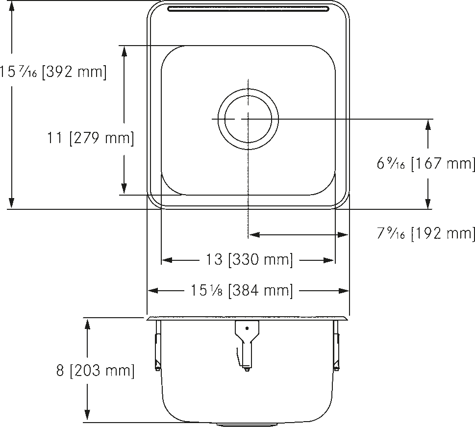 Franke Commercial stainless steel sink LBS1308P-1 dimension drawing