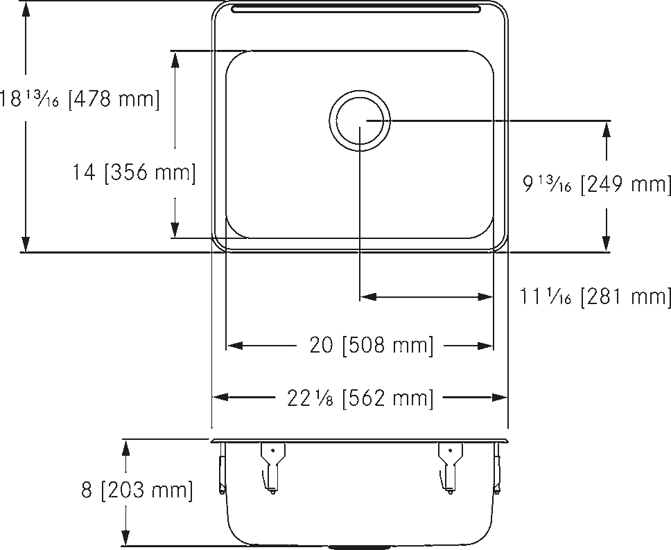 Franke Commercial stainless steel sink LBS4008P-1 dimension drawing