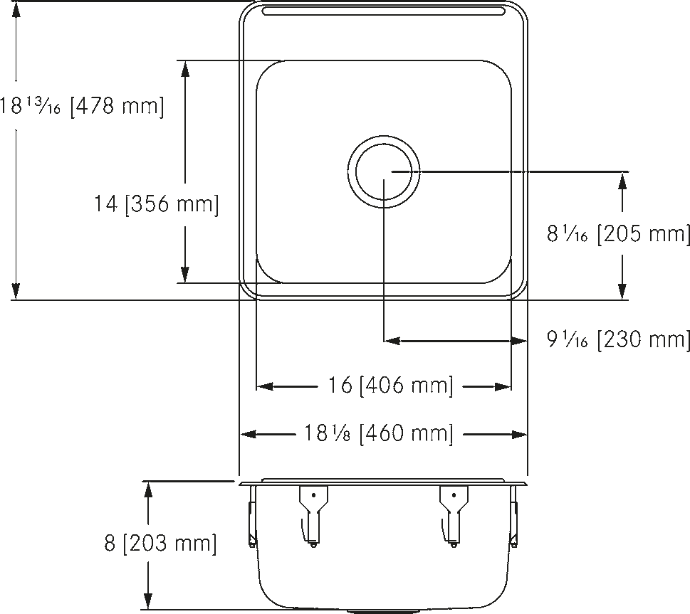 Franke Commercial stainless steel sink LBS4608P-1 dimension drawing