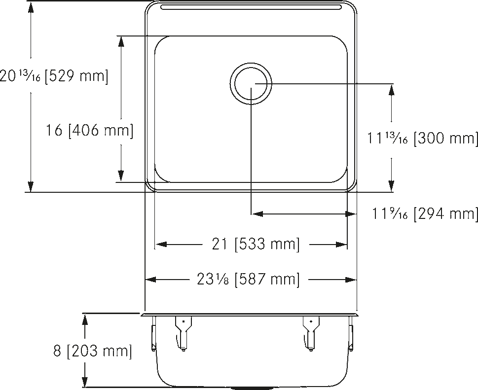 Franke Commercial stainless steel sink LBS6108P-1 dimension drawing