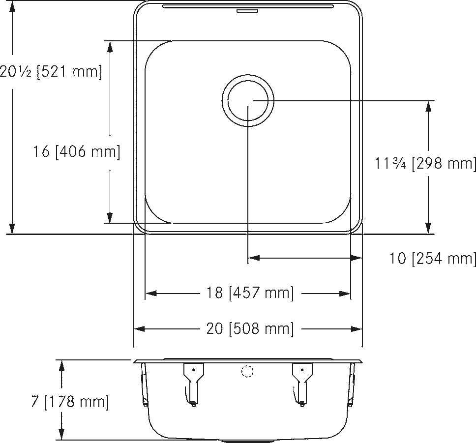 Franke Commercial stainless steel sink LBS6807-2 dimension drawing