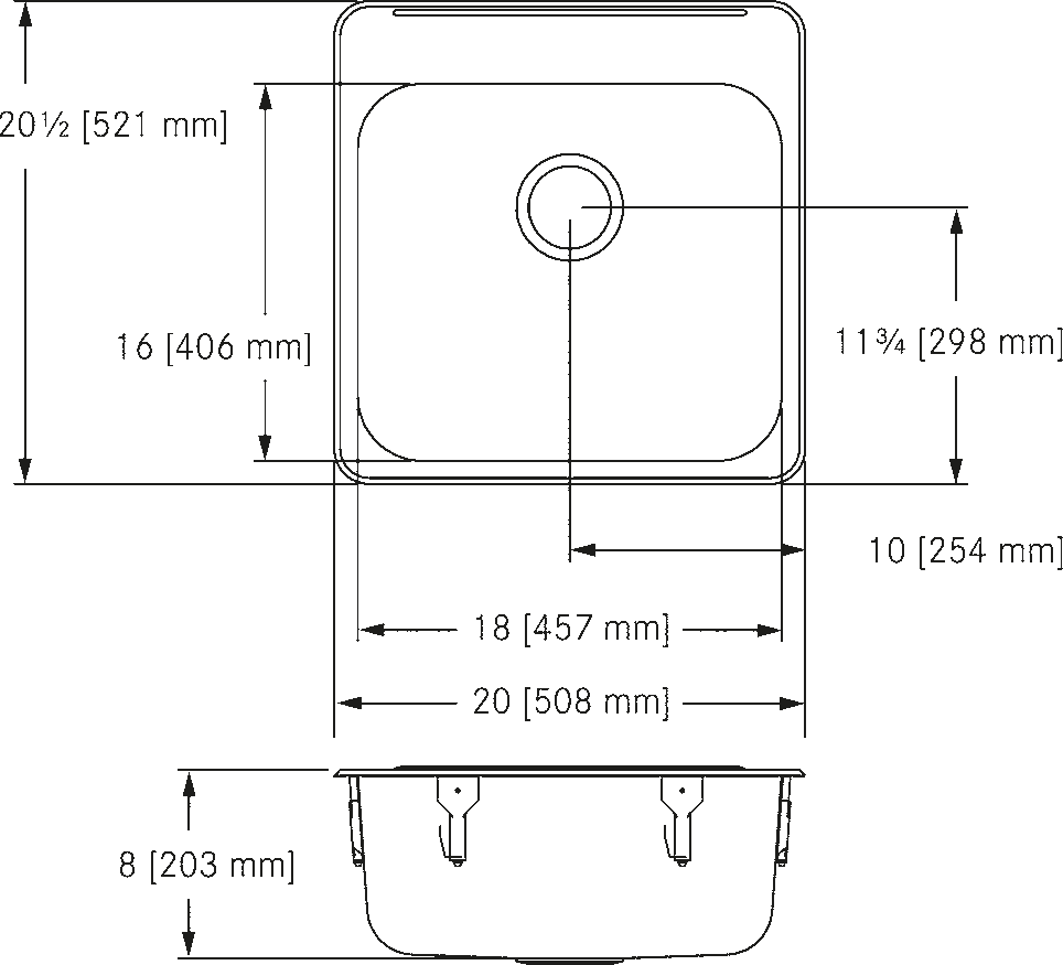Franke Commercial stainless steel sink LBS6808-1 dimension drawing