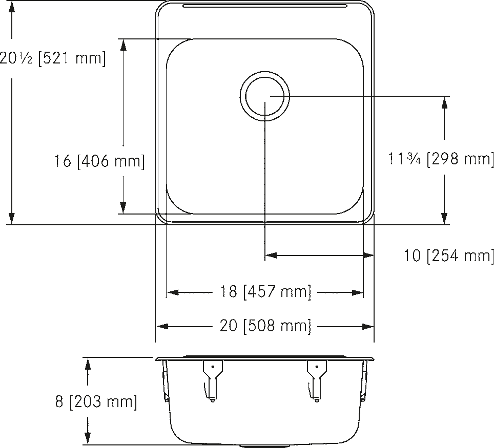 Franke Commercial stainless steel sink LBS6808P-1 dimension drawing