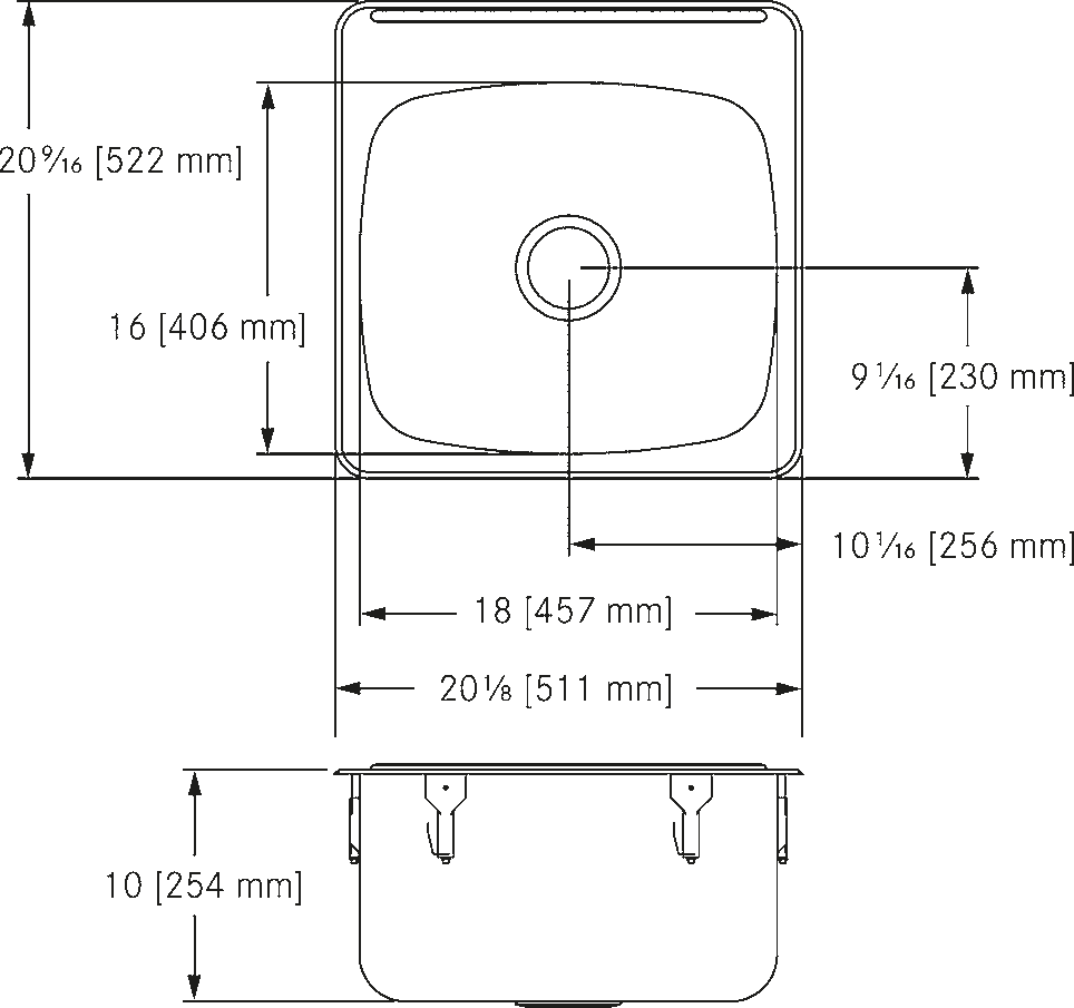 Franke Commercial stainless steel sink LBS6810-1 dimension drawing