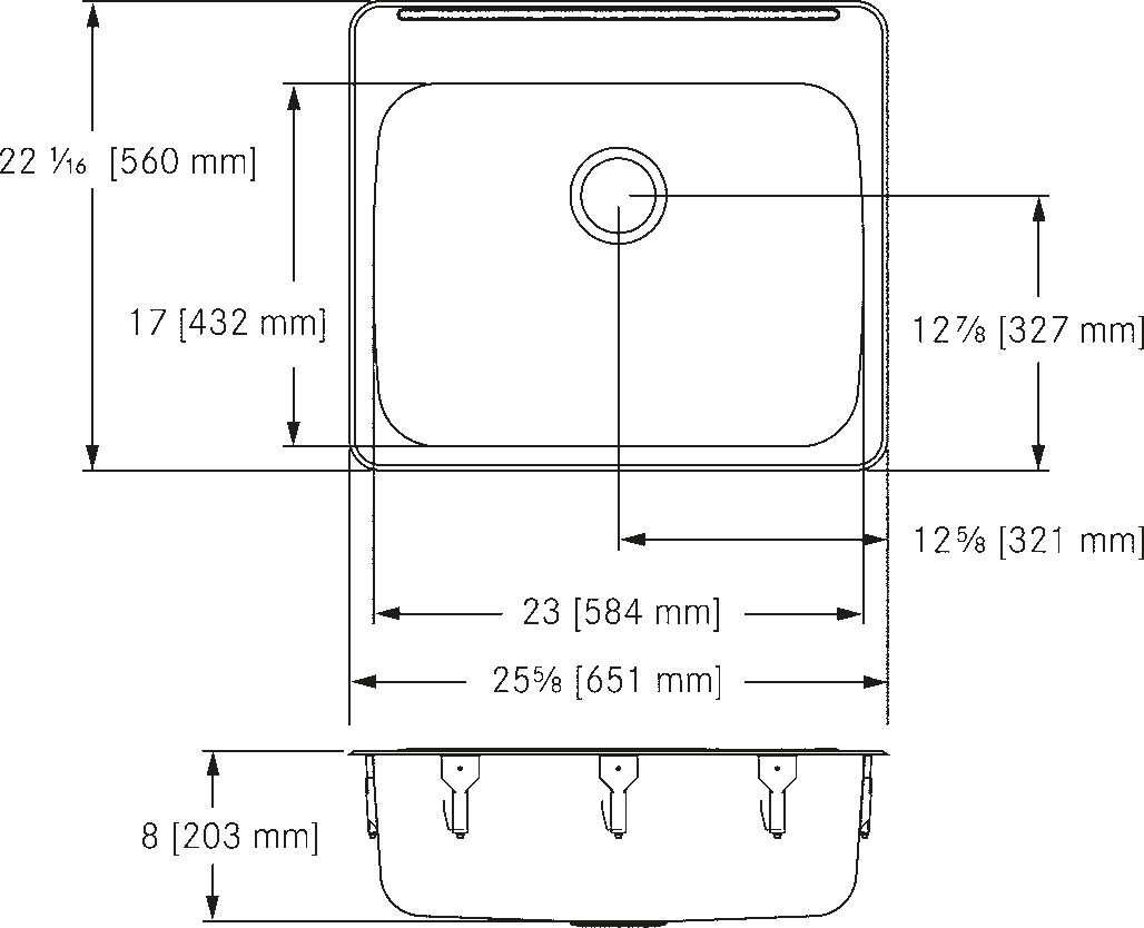 Franke Commercial stainless steel sink LBS7308P-1 dimension drawing