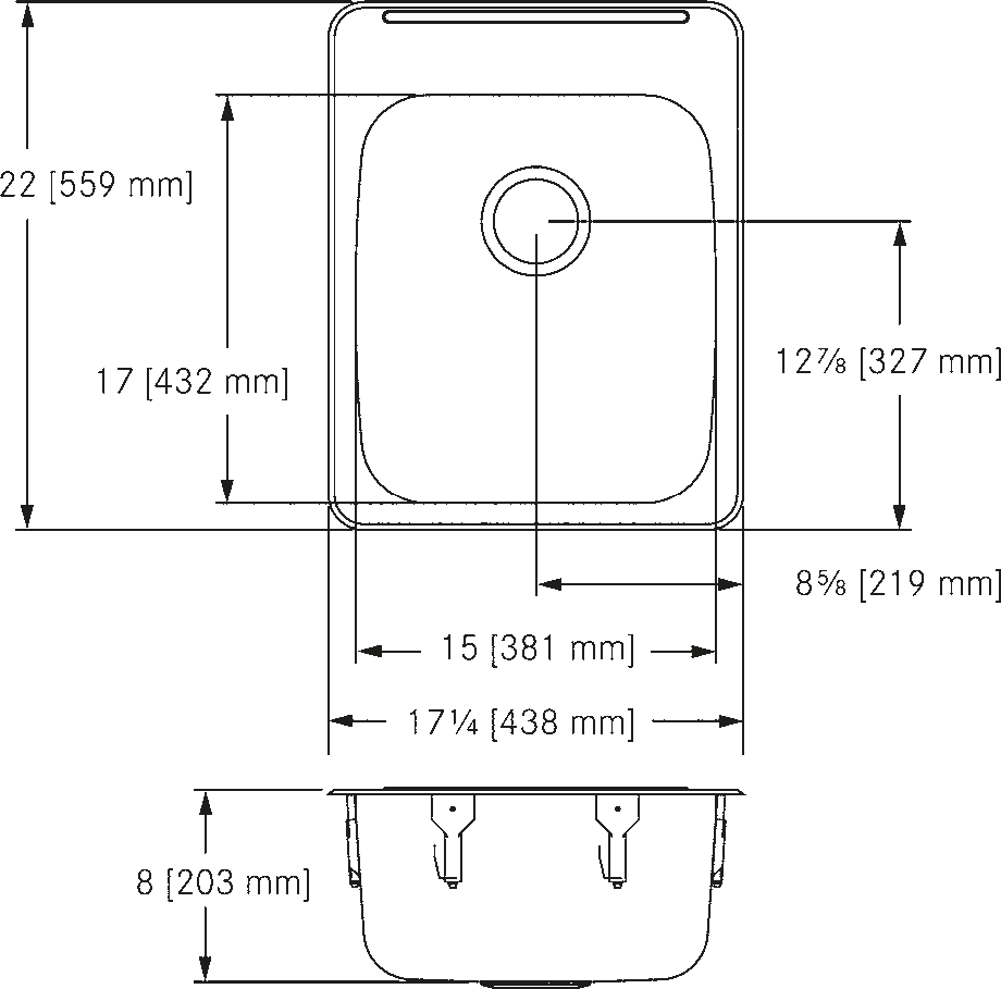 Franke Commercial stainless steel sink LBS7508P-1 dimension drawing