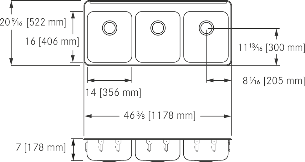 Franke Commercial stainless steel sink LBT6407CB-1 dimension drawing