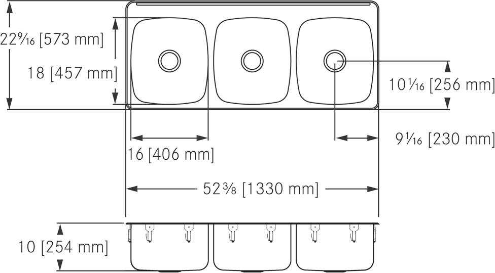 Franke Commercial stainless steel sink LBT8610P-1 dimension drawing