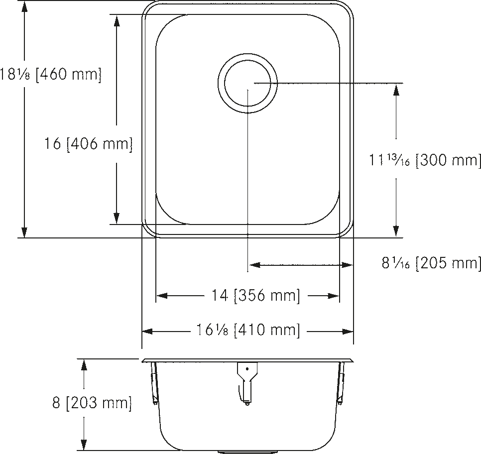 Franke Commercial stainless steel sink S6408-1 dimension drawing