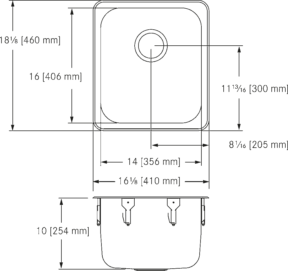 Franke Commercial stainless steel sink S6410PCB-1 dimension drawing