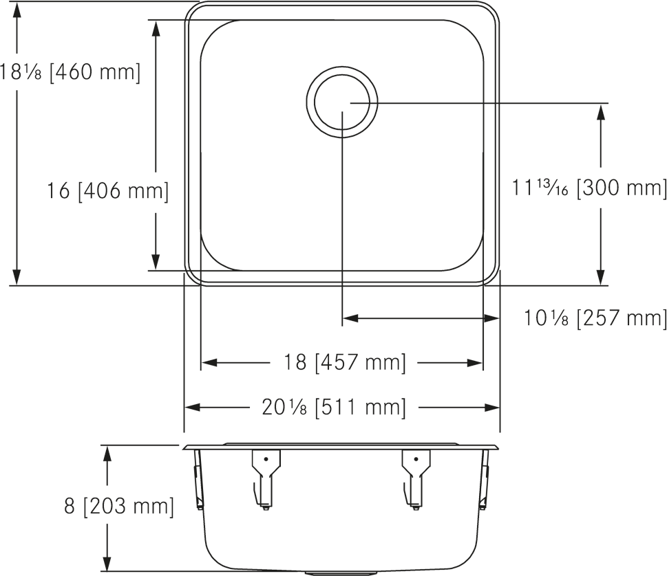 Franke Commercial type 316 laboratory sink S6808-316P-1 dimension drawing