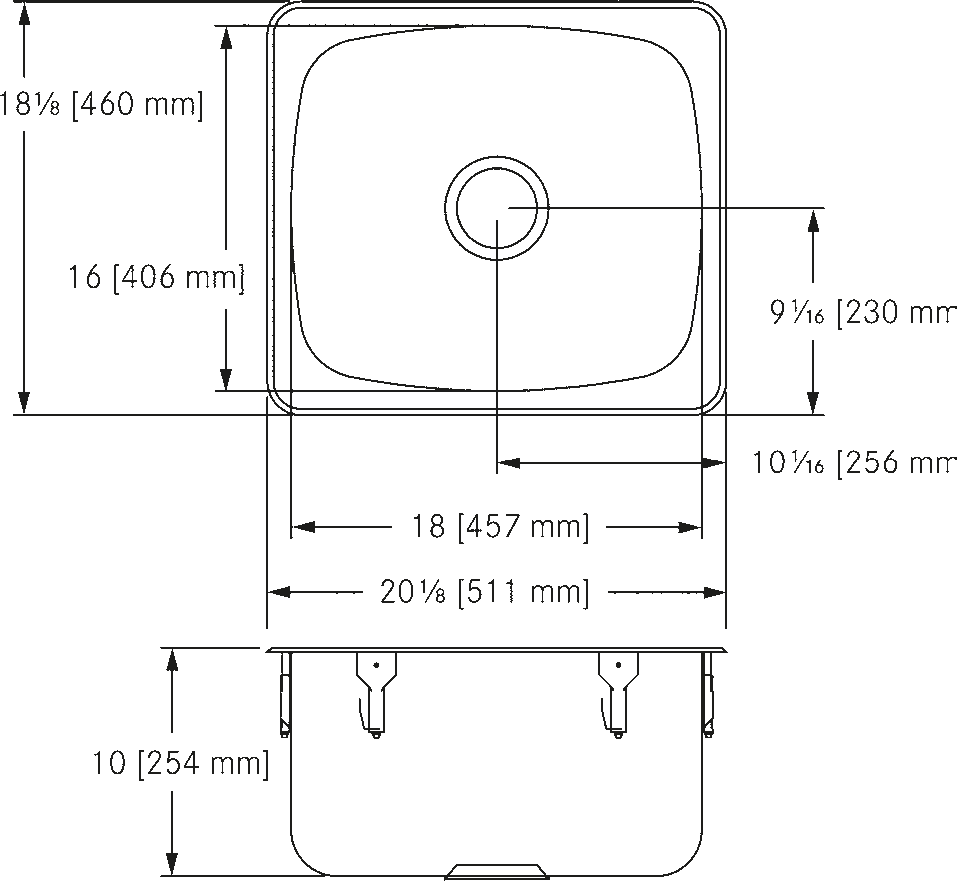 Franke Commercial stainless steel sink S6810-1 dimension drawing
