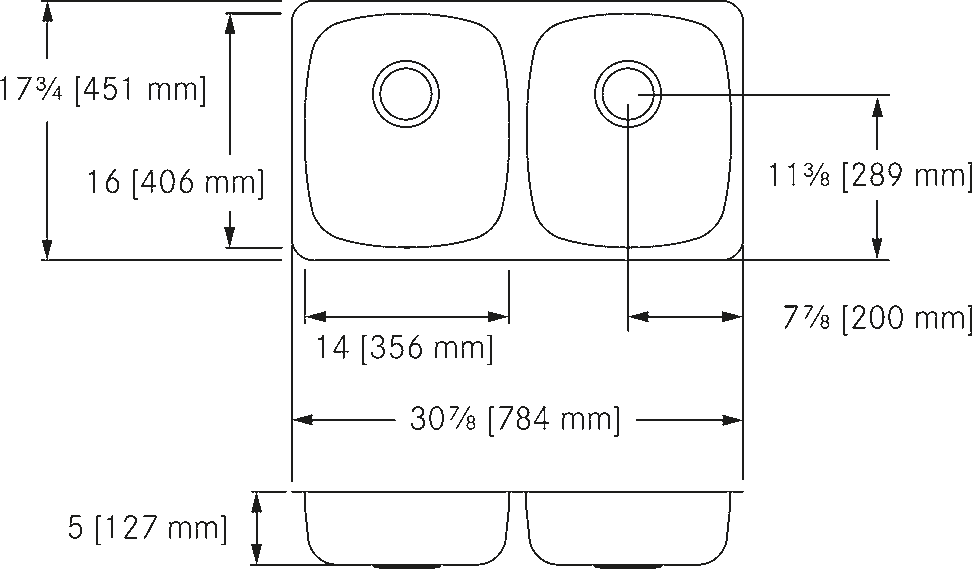 Franke Commercial stainless steel sink UCD6405P-1 dimension drawing