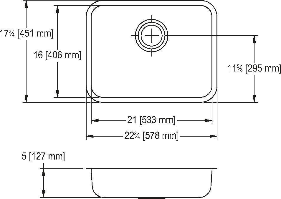 Franke Commercial stainless steel sink UCS6105P-1 dimension drawing
