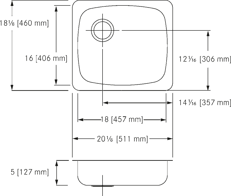 Franke Commercial stainless steel sink UCS6805P-1 dimension drawing
