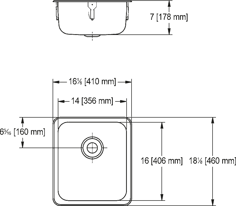 Franke Commercial type 316 laboratory sink S6407-316P-1 dimension drawing