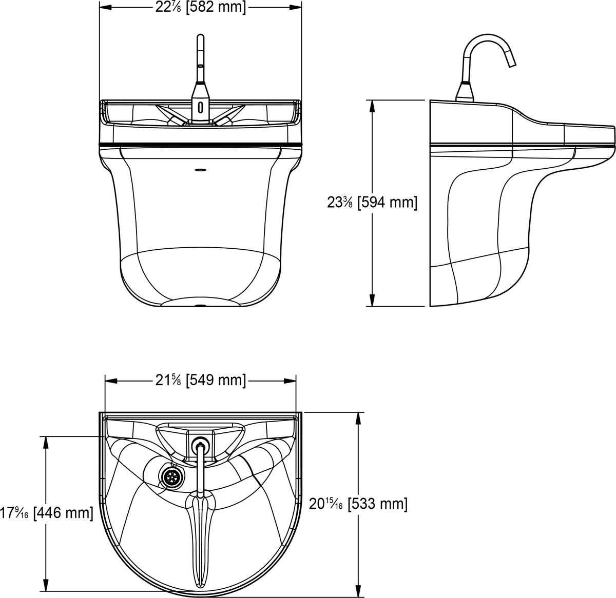 Franke Commercial healthcare sink AHWSS2321WDM-G dimension drawing